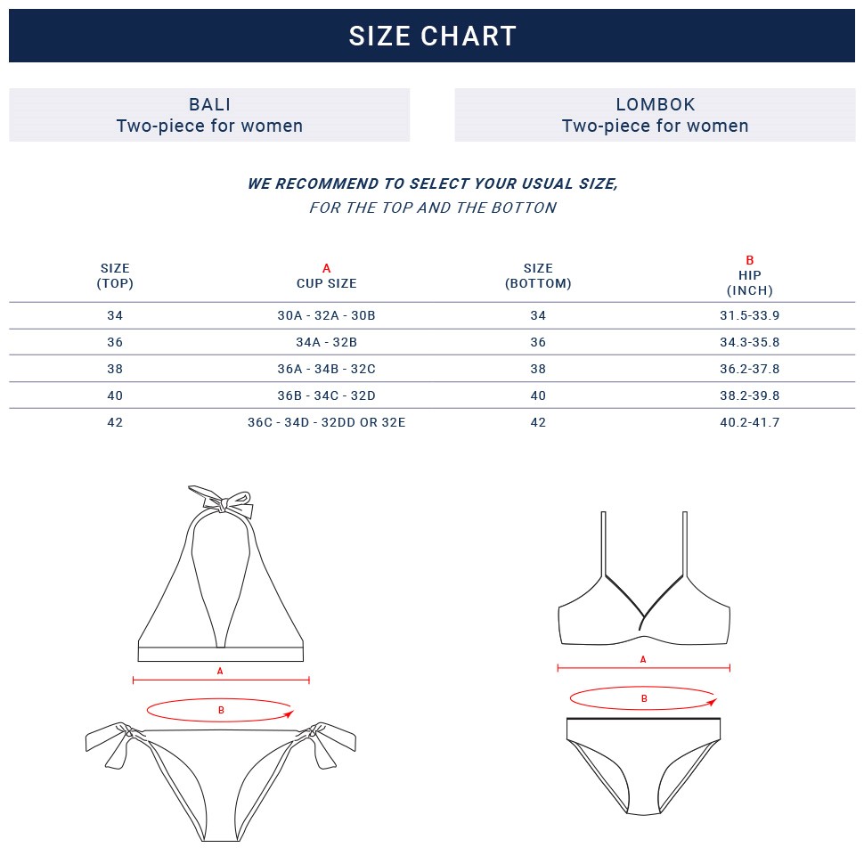 Two-piece swimsuit size guide